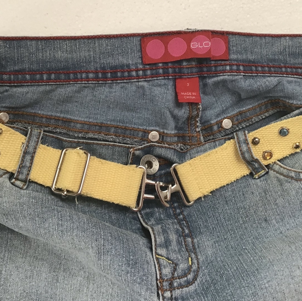 Denim Junior Shorts Lot 2 Size 3 , Glo With Bedazzled Belt, Arizona Jean Company